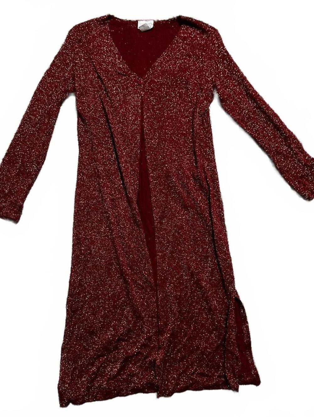 Y2K Cantata Dark Red Sparkly Floor Length Duster Cardigan Size M